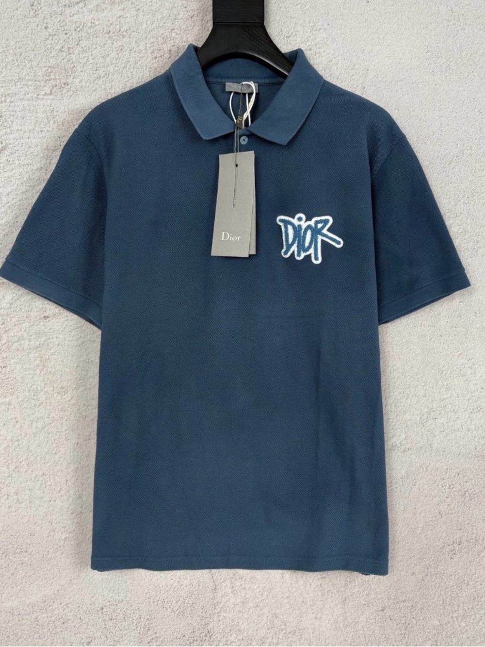🚩steal Dior Men's Dark Blue Polo with White Script Logo